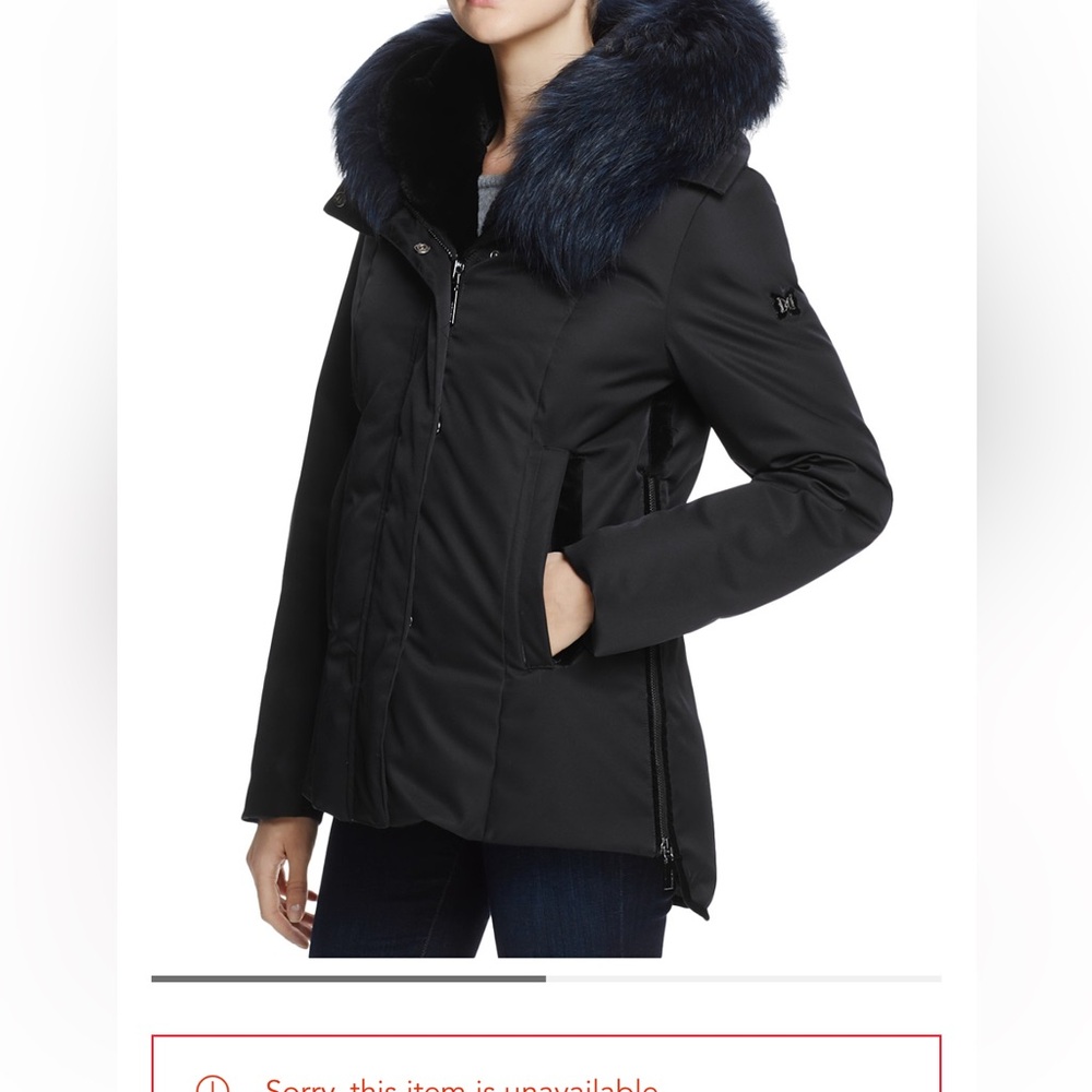 Dawn Levy Black Coat with Blue Fur Trim Luka